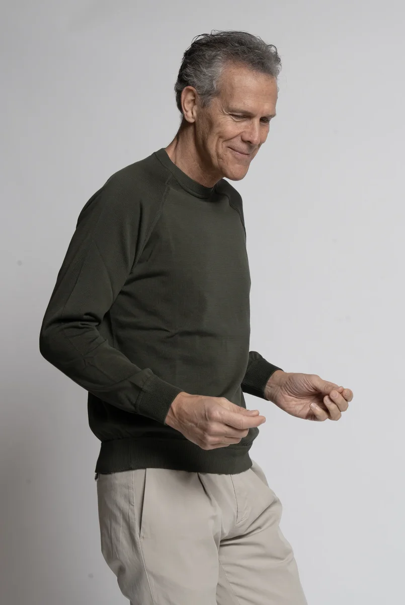 Maglia Girocollo in Cotone Verde Militare