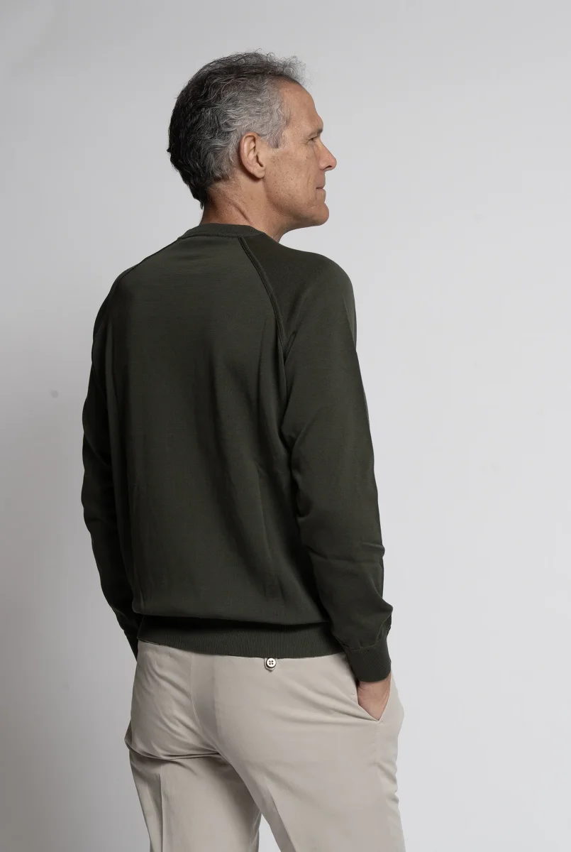 Maglia Girocollo in Cotone Verde Militare - immagine 4