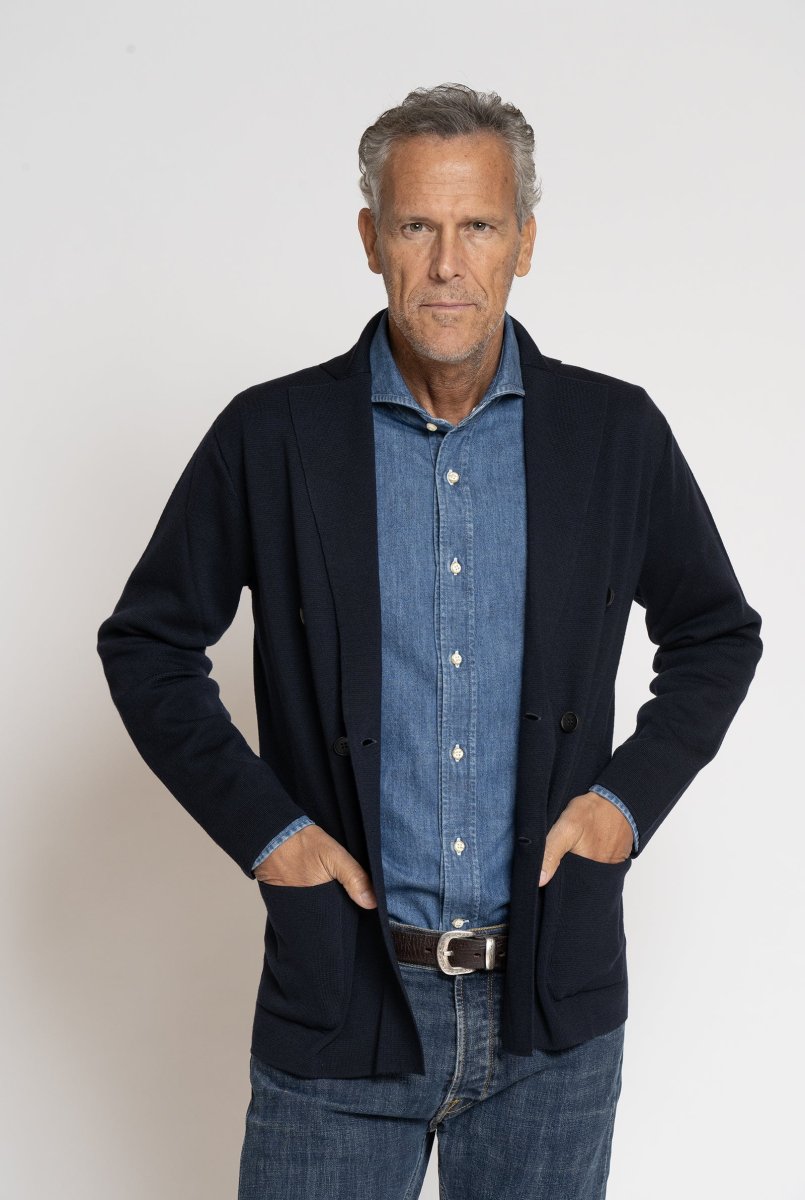 Giacca a Maglia in Lana Merino Doppiopetto Blu - immagine 3