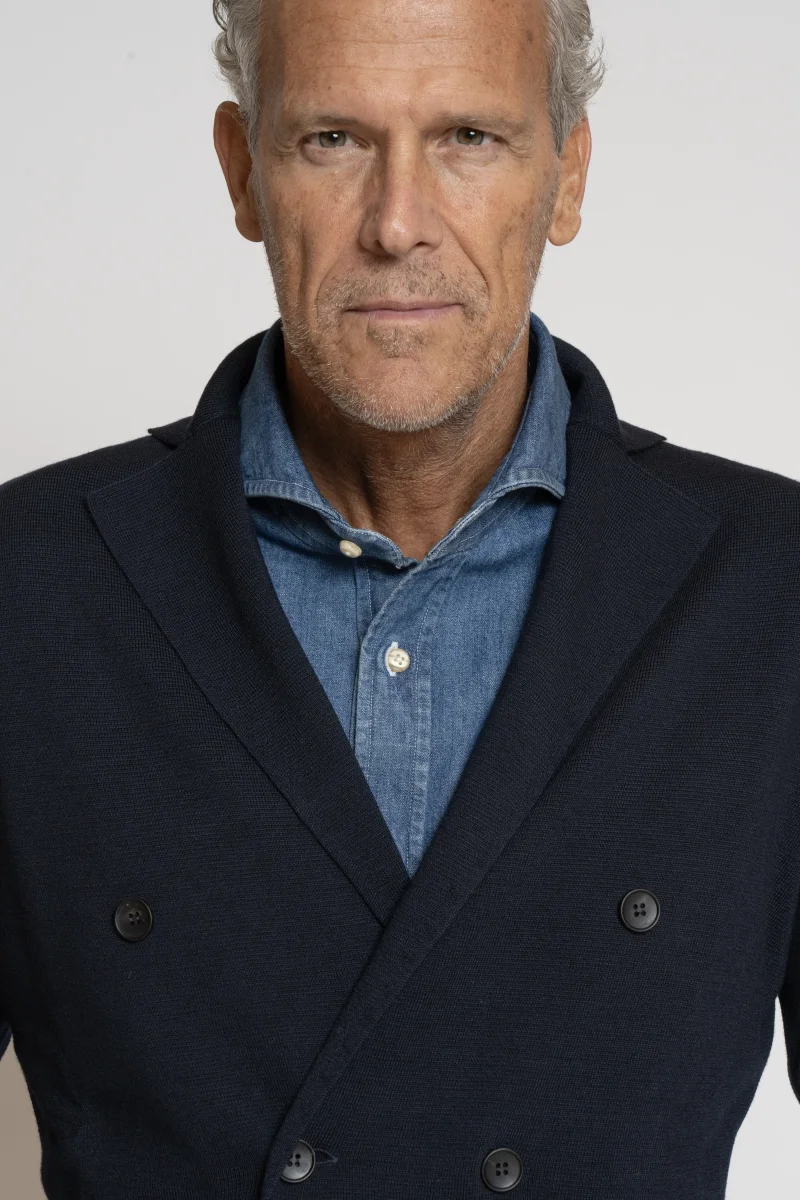 Giacca a Maglia in Lana Merino Doppiopetto Blu - immagine 4