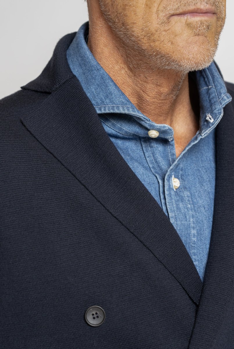 Giacca a Maglia in Lana Merino Doppiopetto Blu - immagine 5