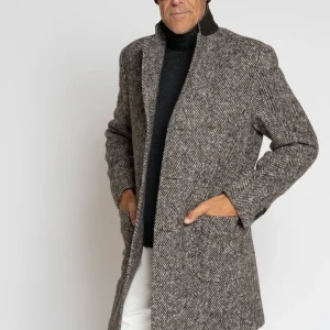 Cappotto Monopetto in Lana Spigato Marrone Chiaro