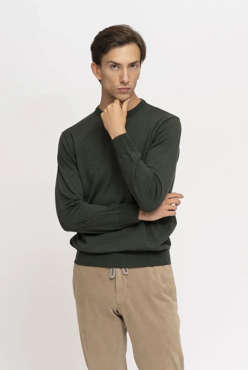 Maglia Giro Collo in Lana Merino Verde Melange - immagine 3