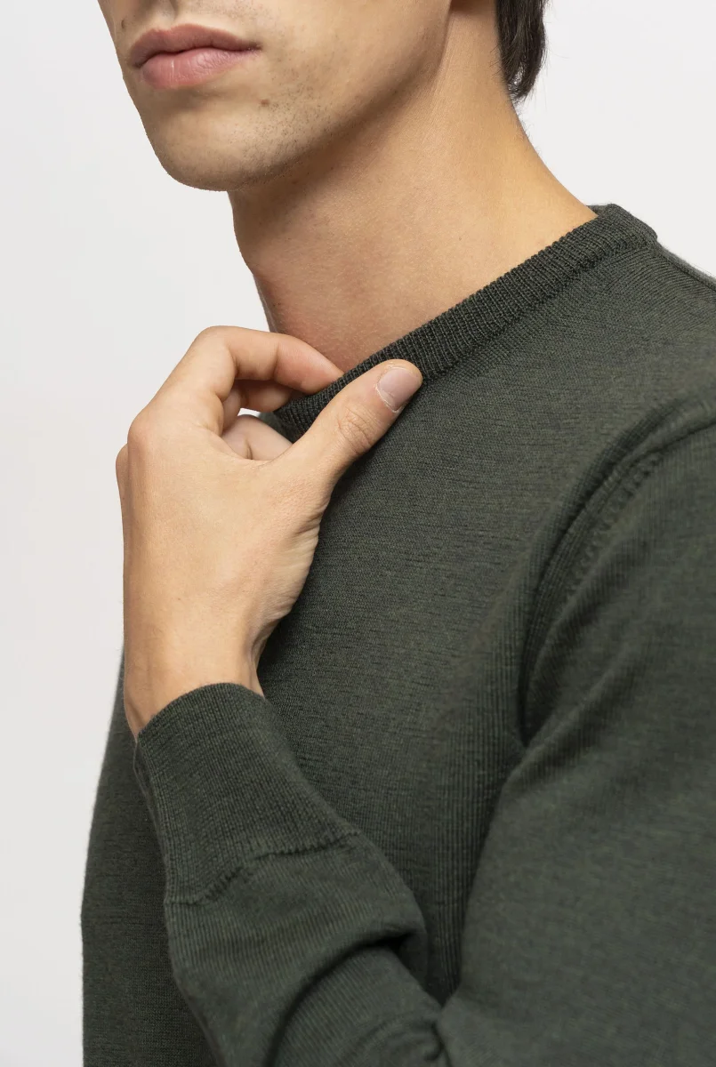 Maglia Giro Collo in Lana Merino Verde Melange - immagine 5