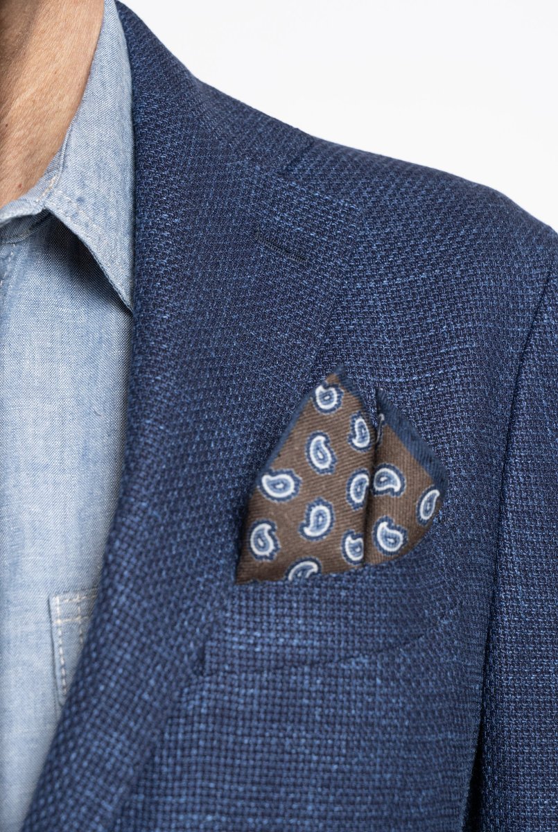 Giacca con Tessuto Loro Piana Summertime® Micro Fantasia Lana, Seta, Lino Blu - Realizzabile anche Su Misura - immagine 3