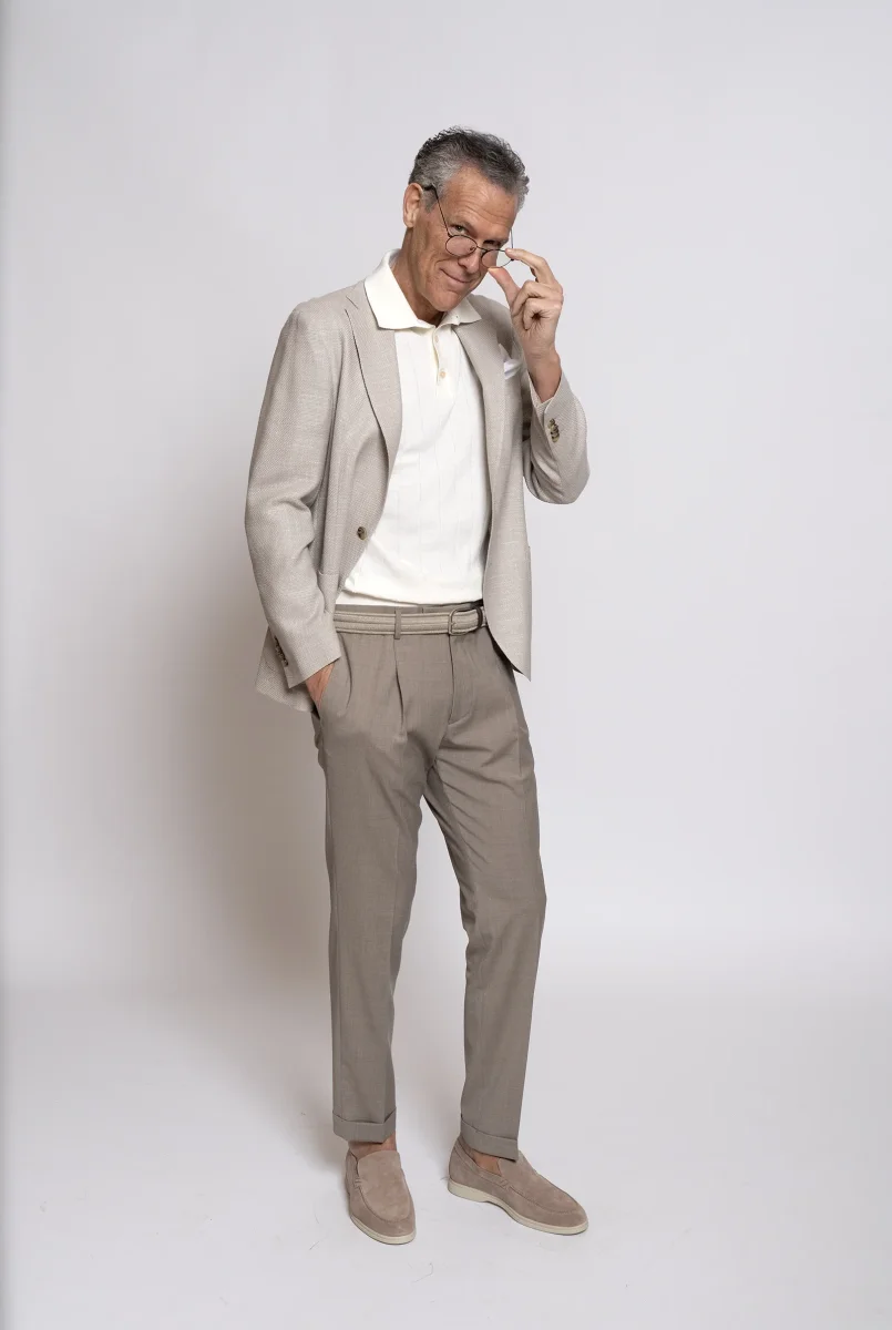 Giacca con Tessuto Loro Piana Summertime® Micro Fantasia Lana, Seta, Beige - Realizzabile anche Su Misura - immagine 2