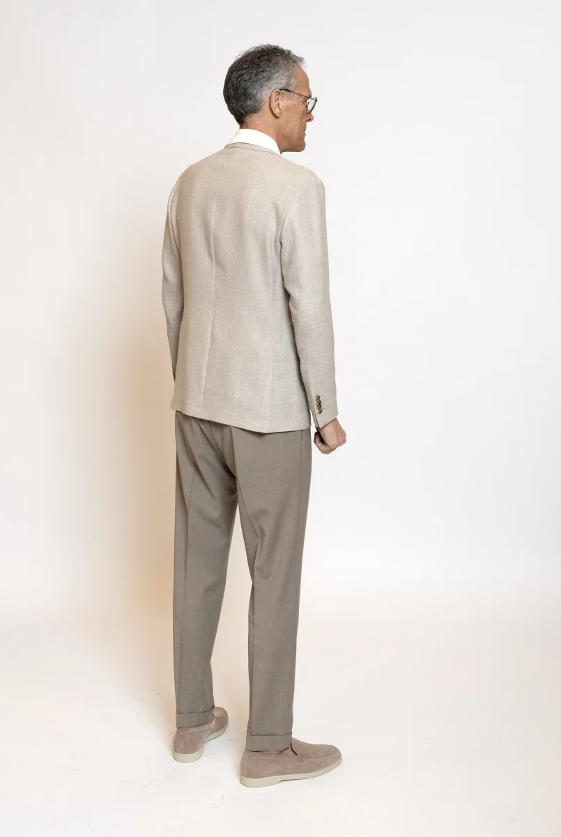 Giacca con Tessuto Loro Piana Summertime® Micro Fantasia Lana, Seta, Beige - Realizzabile anche Su Misura - immagine 8