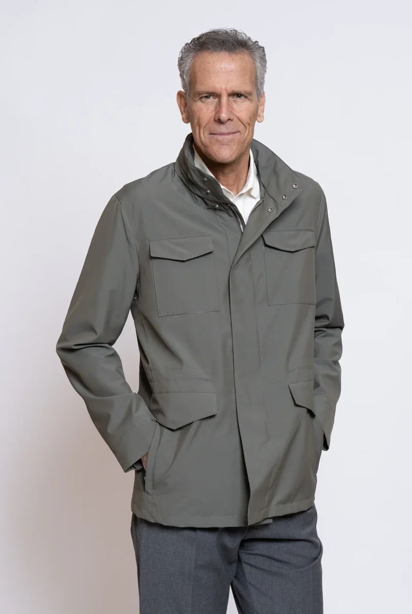 Sahariana in tessuto Loro Piana Rain System® Verde Salvia - Realizzabile anche su Misura - immagine 5