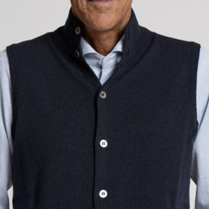 Gilet in Misto Cashmere Collo Alto Navy