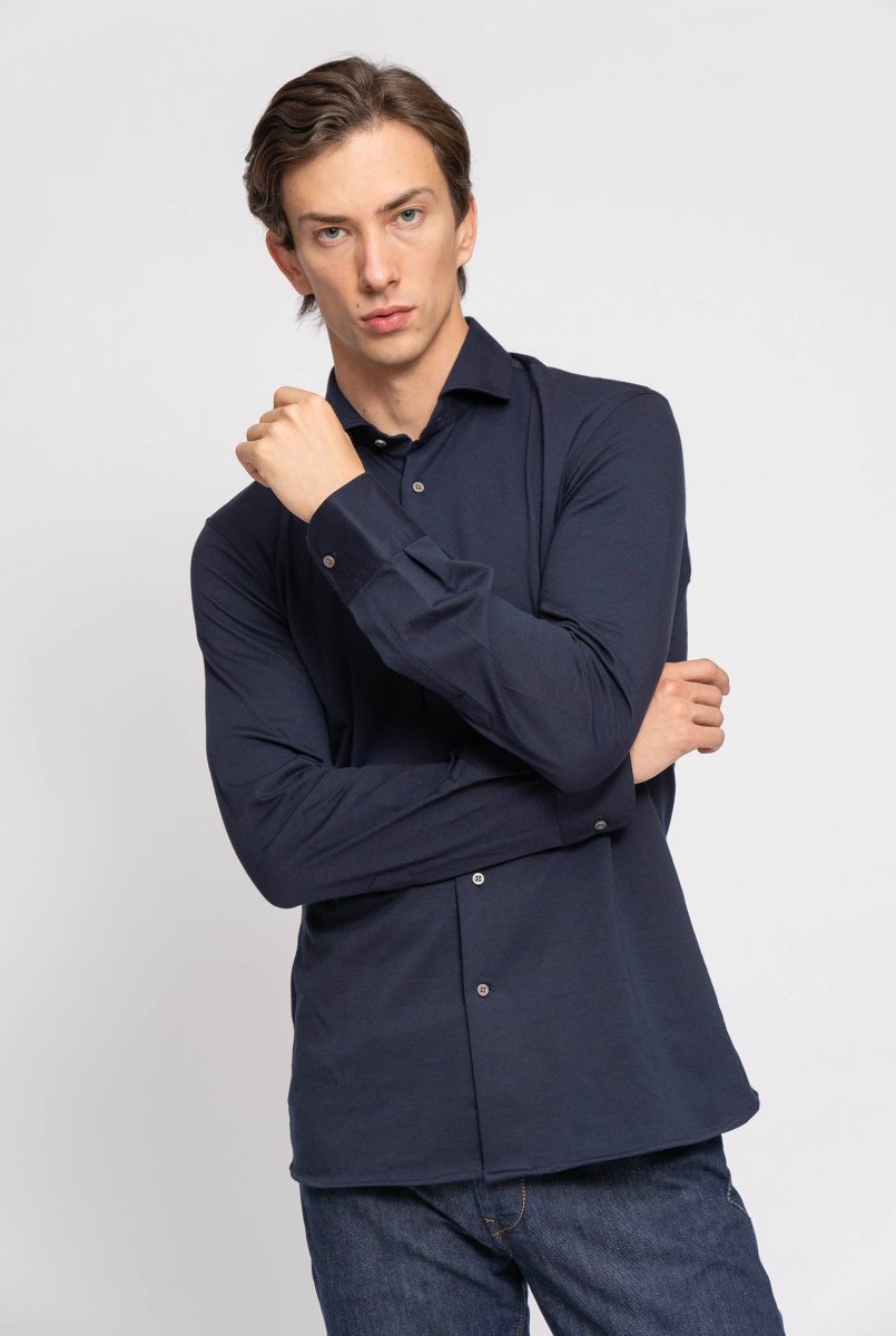Camicia in Jersey Cotone e Cashmere Navy - immagine 3
