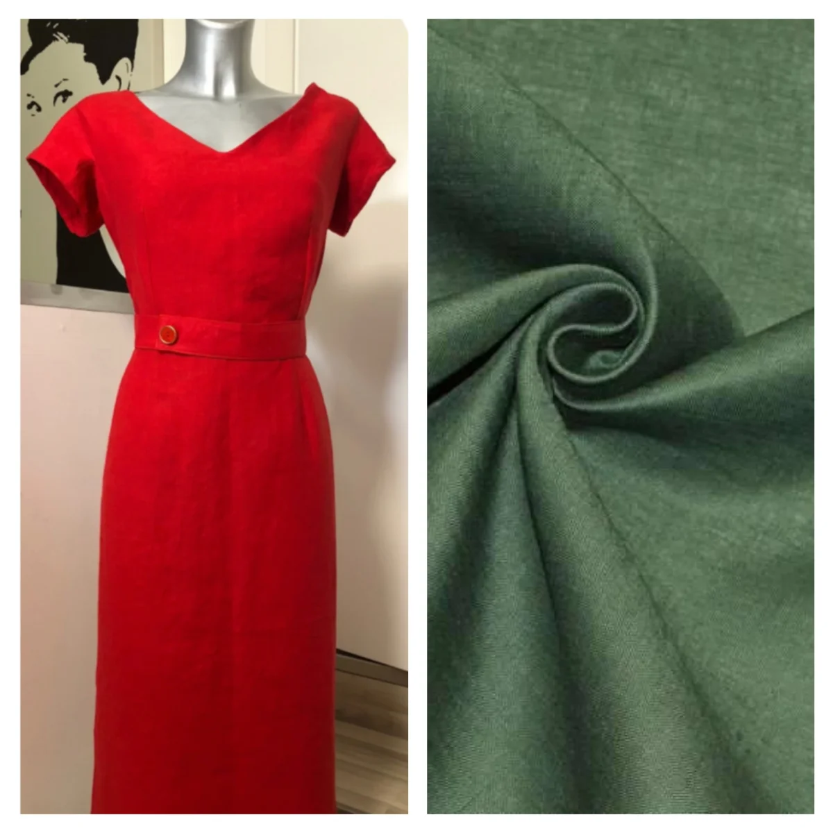 Abito tubino kelly in lino vintagestyle anni 50 su misura - immagine 3
