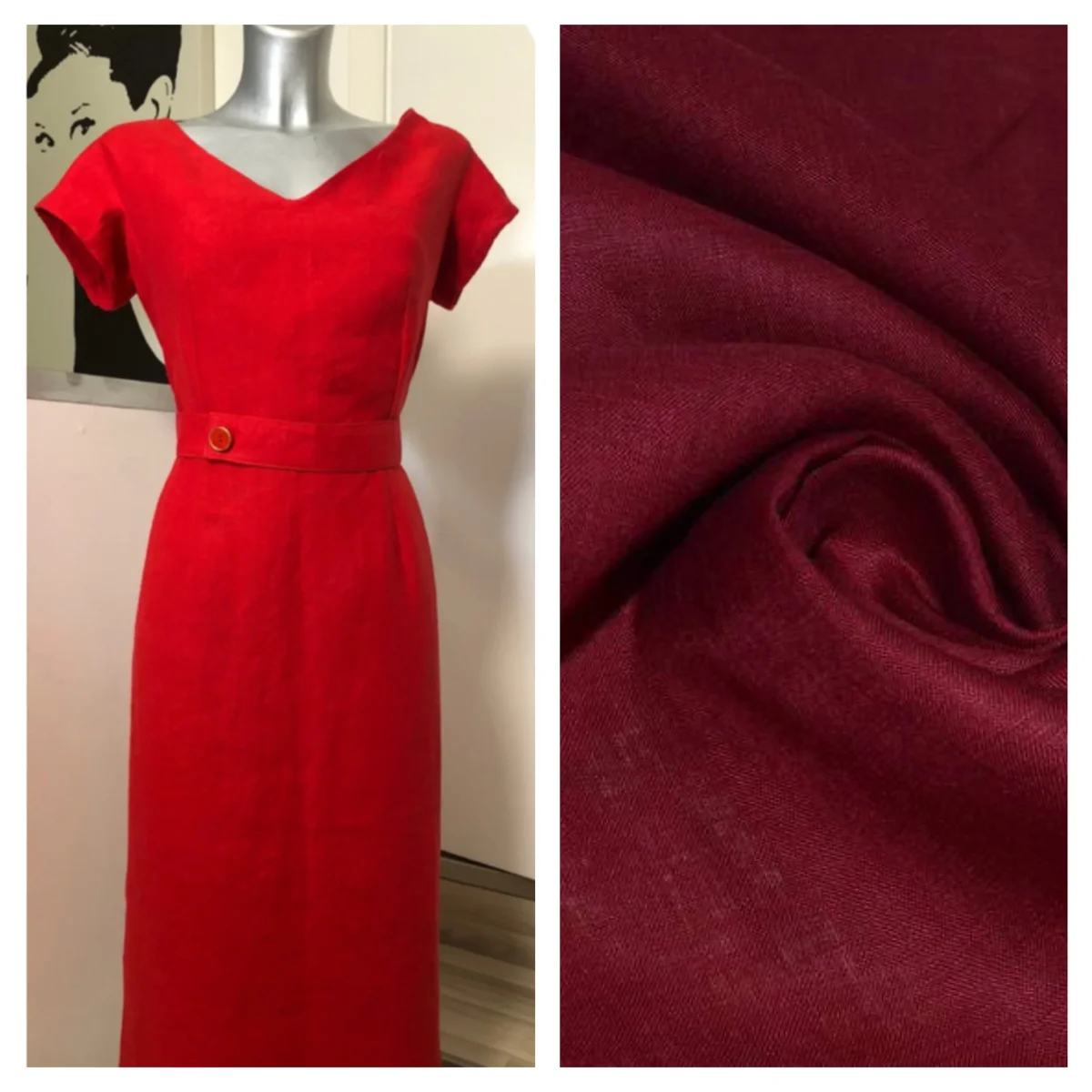 Abito tubino kelly in lino vintagestyle anni 50 su misura - immagine 5