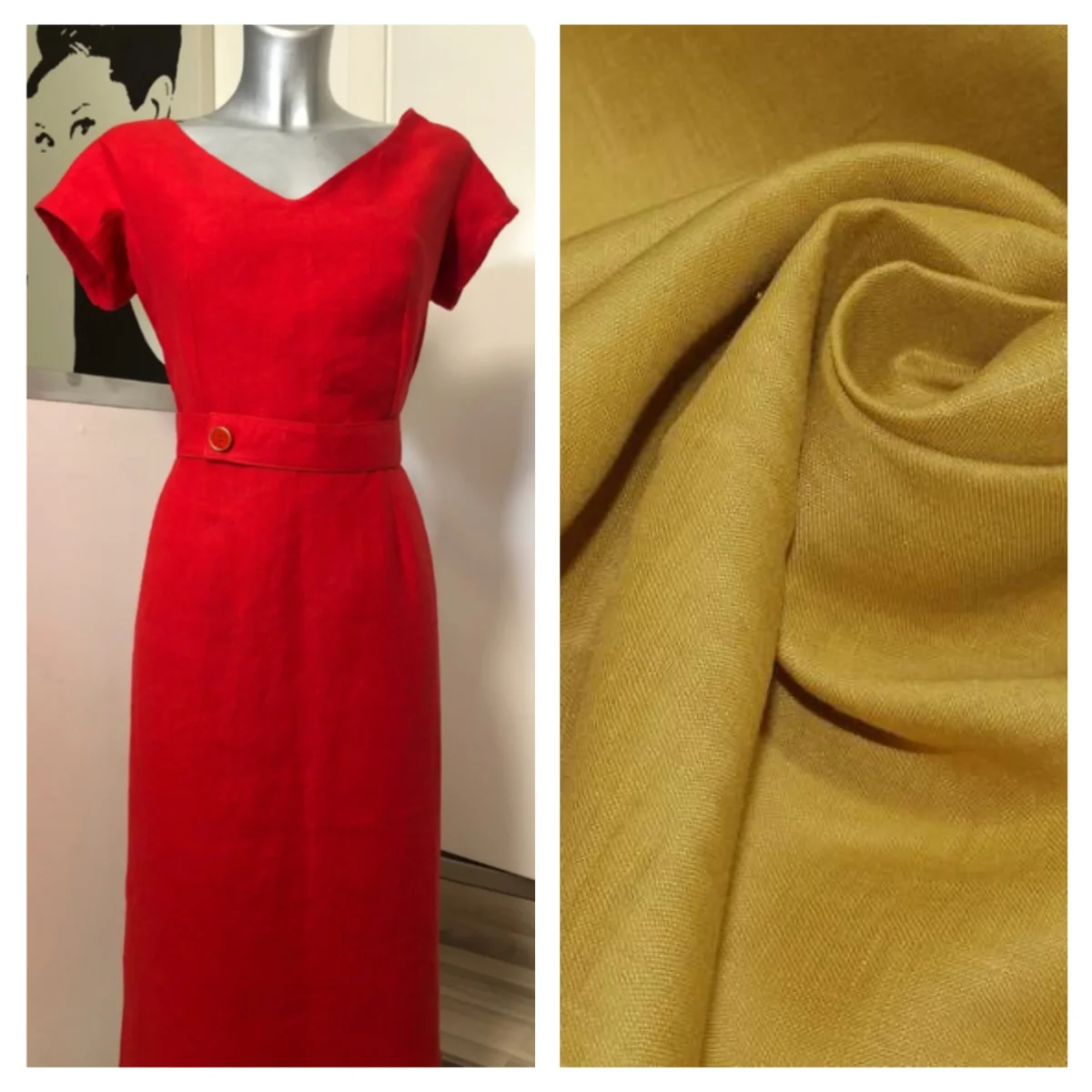 Abito tubino kelly in lino vintagestyle anni 50 su misura - immagine 6