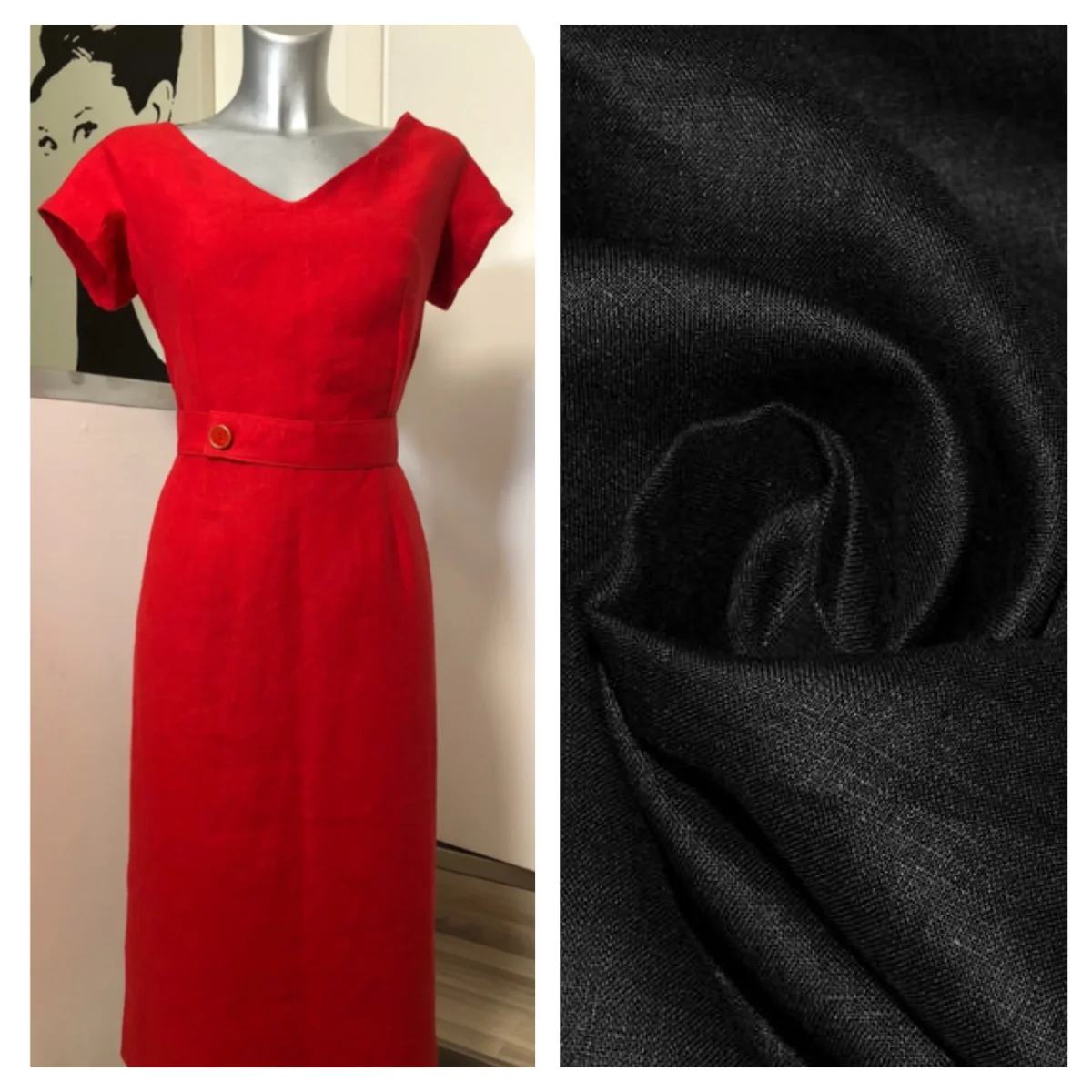 Abito tubino kelly in lino vintagestyle anni 50 su misura - immagine 9