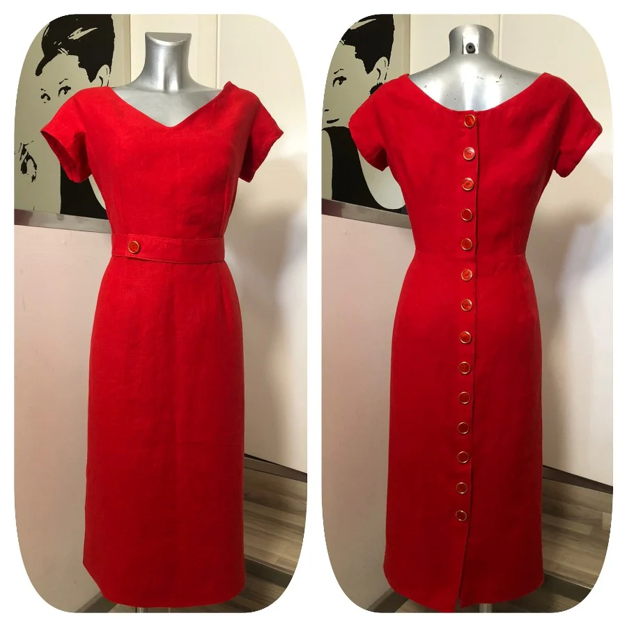 Abito tubino kelly in lino vintagestyle anni 50 su misura - immagine 2