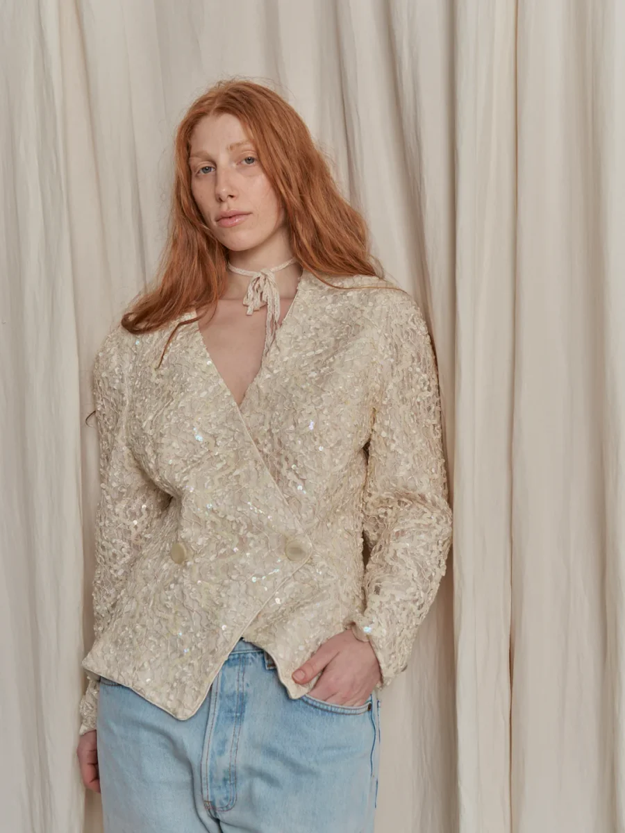 Giacca anni 80 americana in pizzo e paillettes - immagine 2