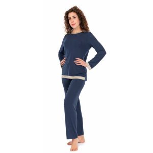 Pigiama a girocollo e manica lunga Prima Rosa in modal art. 871 con inserti in seta