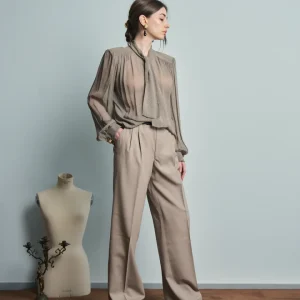 Pantaloni anni 70 classico con pieghe tasche alla francese